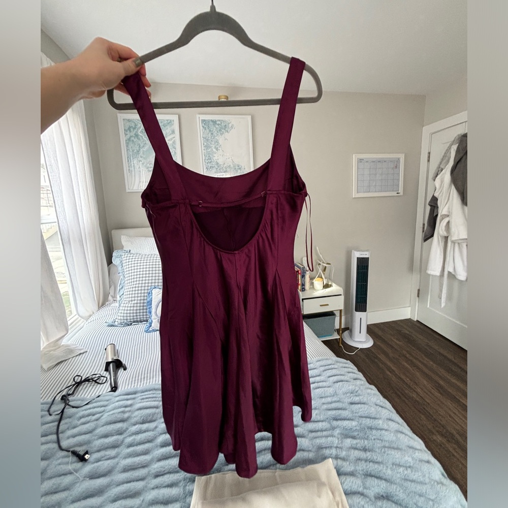 Magenta Satin Mini Dress - Picture 2 of 4